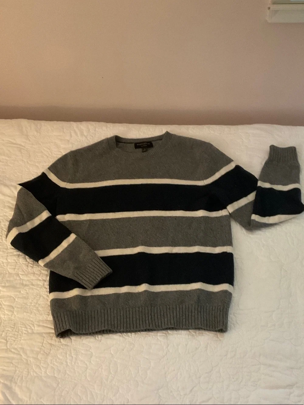 Banana Republic Gray, Navy & White Striped Crewneck Sweater